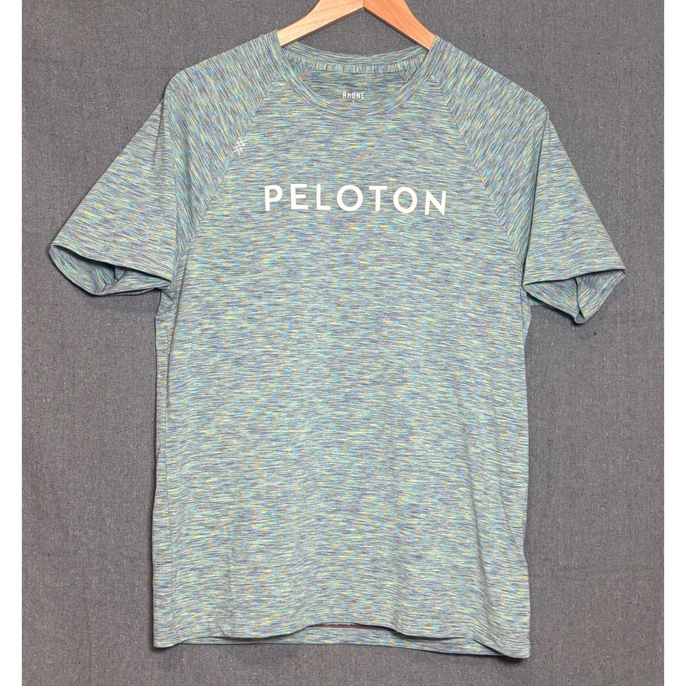 Rhone x Peloton Mens Reign Short Sleeve Tech Shirt Space Dye Teal Blue Sz M
